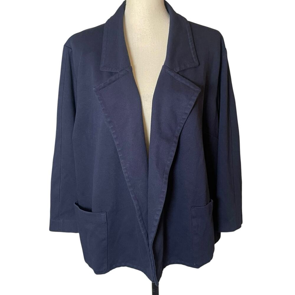 J. Jill Navy Knit Open Front Blazer Jacket Size XL Career Minimalist Preppy